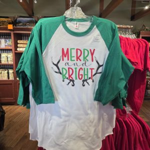"Merry and Bright"  ¾ Sleeve Raglan Shirt - Green Sleeves